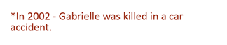 note: in 2002 Gabrielle was killed in a car accidnet.