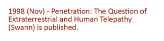 1988 - Pentration: the Human qustion of Extraterrestrial and Human Telepaphy (Swann) is published.