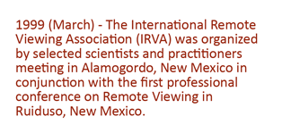 1999 (March) The International Remote Viewing Association is formed in New Mexico.